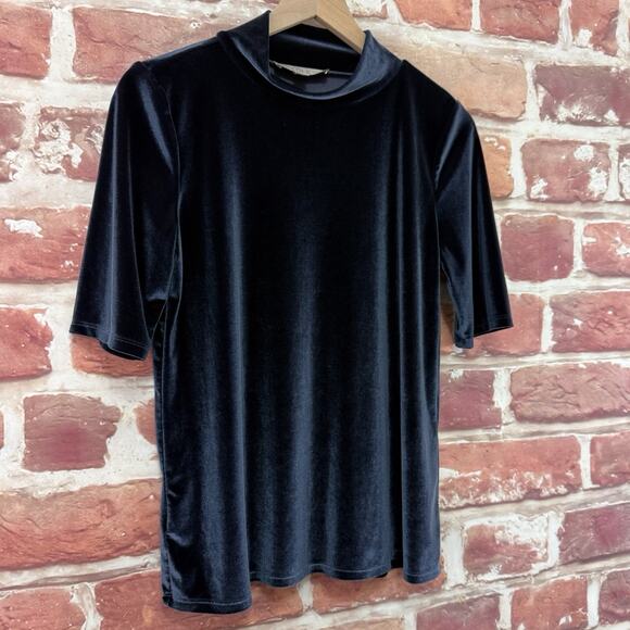 Ann Taylor Loft Top Women's Small Blue Velvet Velour Casual Career Popover Shirt - Picture 2 of 8